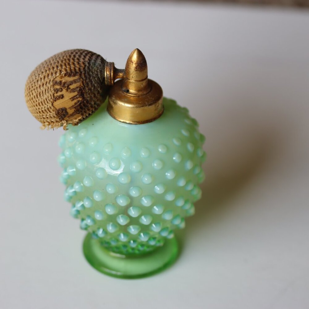 Vintage DeVilbiss Opalescent Green Atomizer Perfume Bottle Hobnail Pattern
